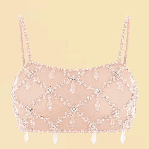 Oceanus Calliope Luxury Crystal Nude Co-Ord Top, Size XS - Picture 4 of 4